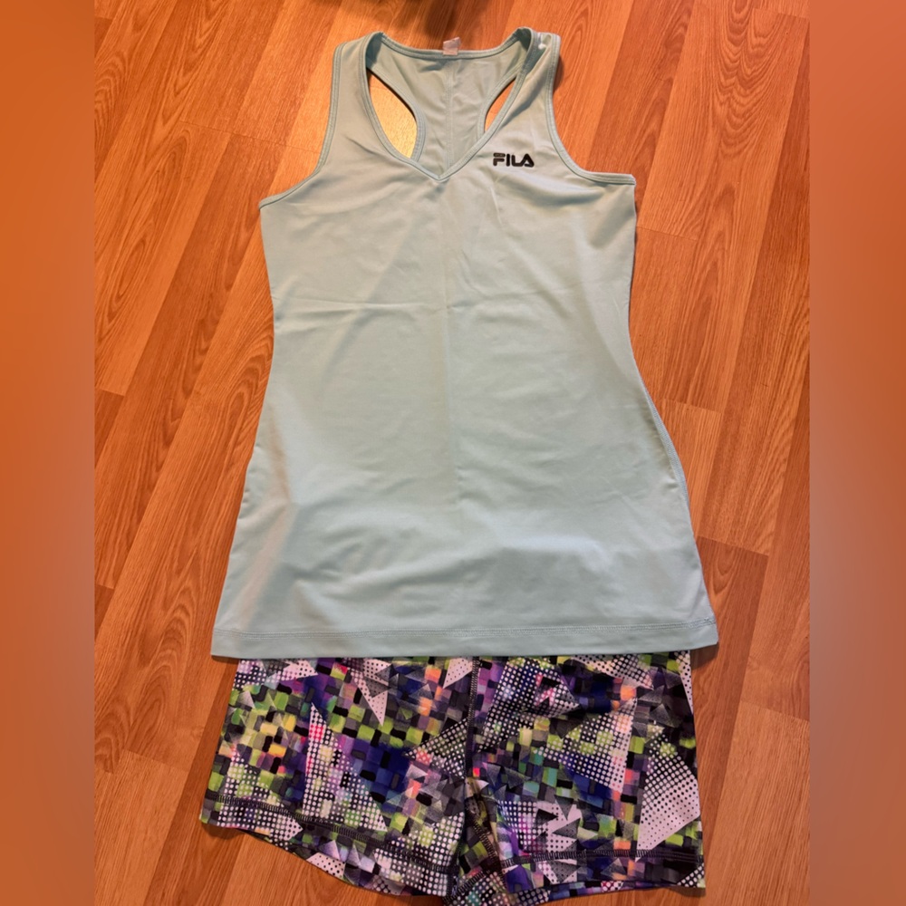 Fila Mint Green Tank Top and Patterned Shorts Set